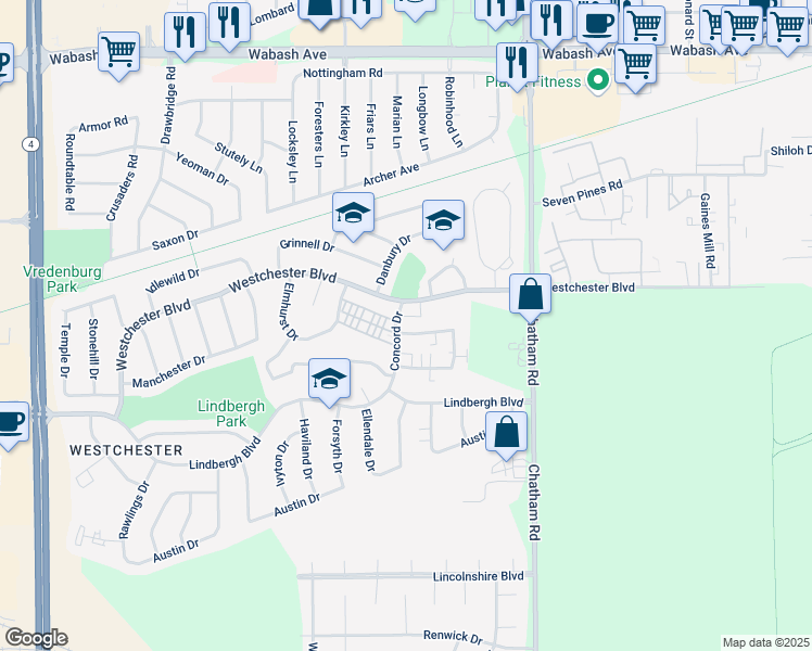 map of restaurants, bars, coffee shops, grocery stores, and more near 2201 Lexington Drive in Springfield