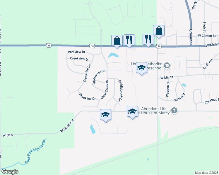map of restaurants, bars, coffee shops, grocery stores, and more near 529 Clear Creek Drive in Danville