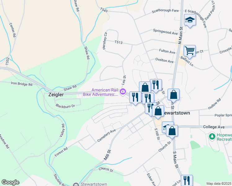 map of restaurants, bars, coffee shops, grocery stores, and more near 4668 Bridgeview Rd in Stewartstown