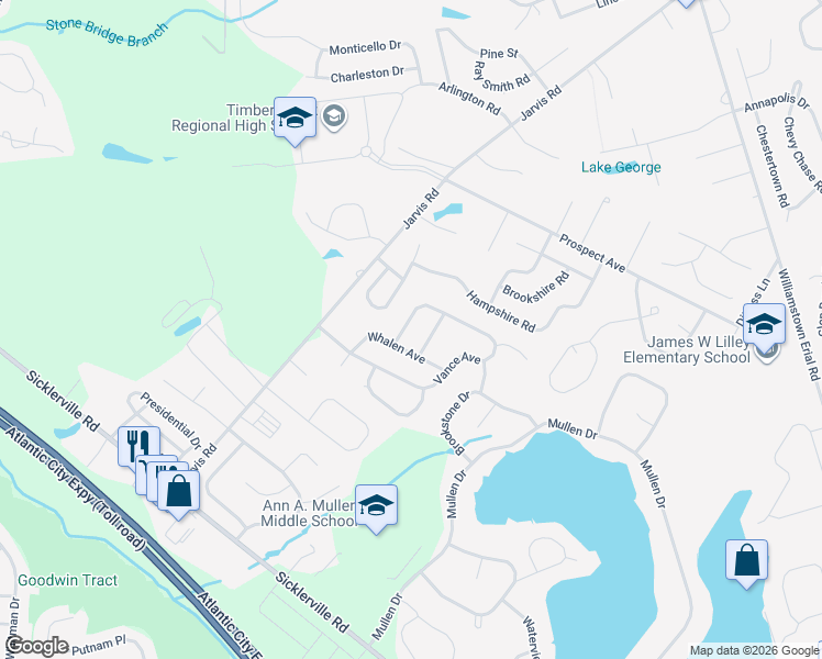 map of restaurants, bars, coffee shops, grocery stores, and more near 93 Vance Avenue in Sicklerville