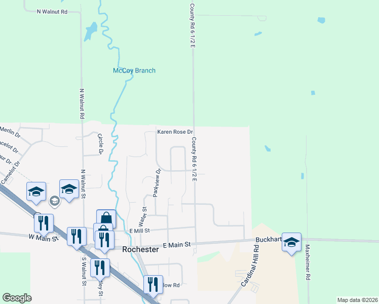 map of restaurants, bars, coffee shops, grocery stores, and more near 520 Sawmill Court in Rochester