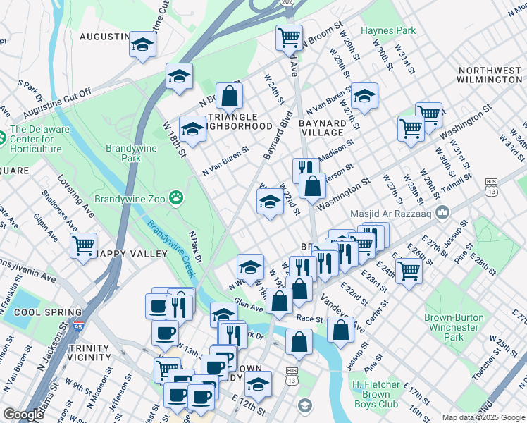 map of restaurants, bars, coffee shops, grocery stores, and more near 2009 North Jefferson Street in Wilmington