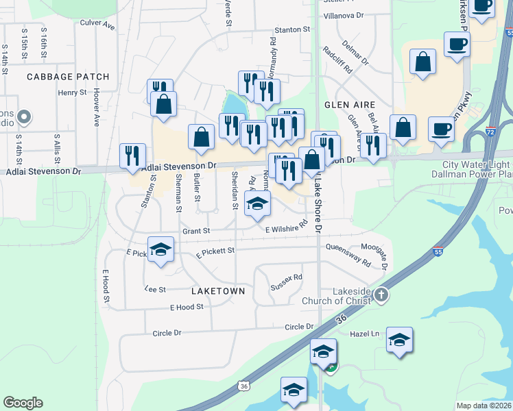 map of restaurants, bars, coffee shops, grocery stores, and more near 3312 Saxony Road in Springfield
