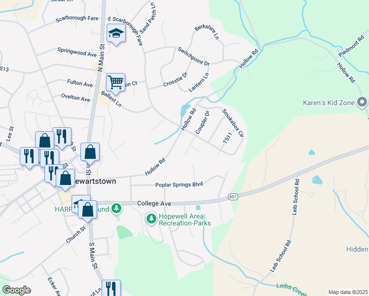 map of restaurants, bars, coffee shops, grocery stores, and more near 29 Coupler Drive in Stewartstown