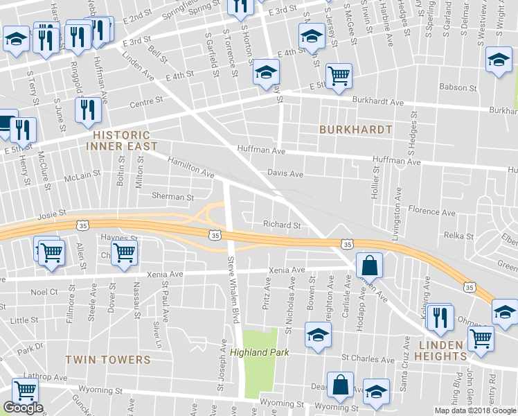 map of restaurants, bars, coffee shops, grocery stores, and more near 234 Rott Street in Dayton