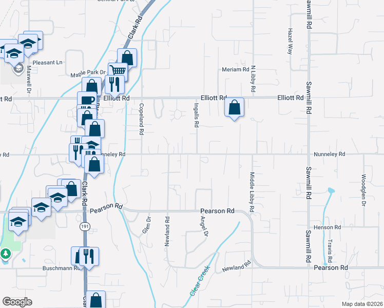 map of restaurants, bars, coffee shops, grocery stores, and more near Nunneley Road in Paradise