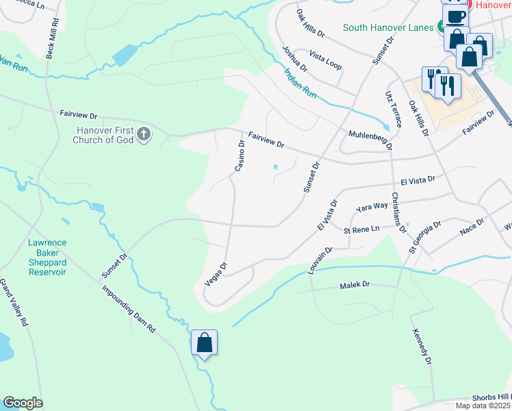map of restaurants, bars, coffee shops, grocery stores, and more near 64 Vegas Drive in Hanover
