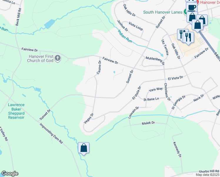 map of restaurants, bars, coffee shops, grocery stores, and more near 64 Vegas Drive in Hanover