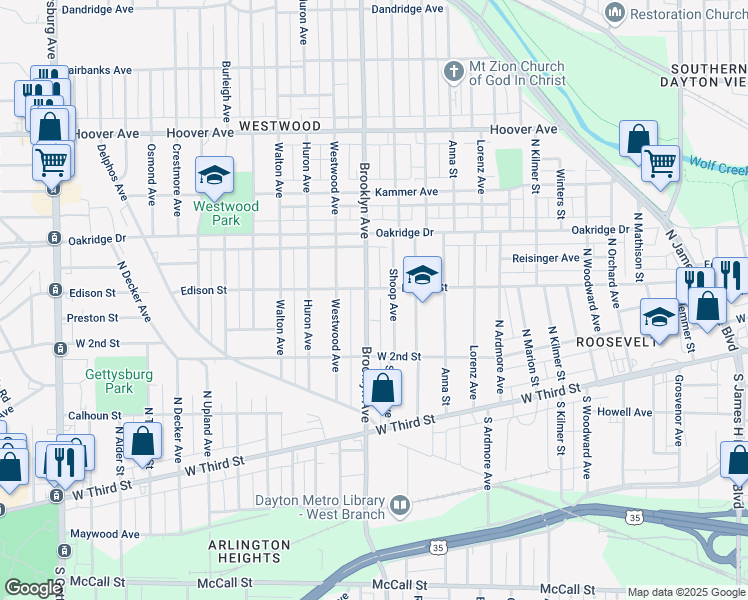map of restaurants, bars, coffee shops, grocery stores, and more near 272 Brooklyn Avenue in Dayton
