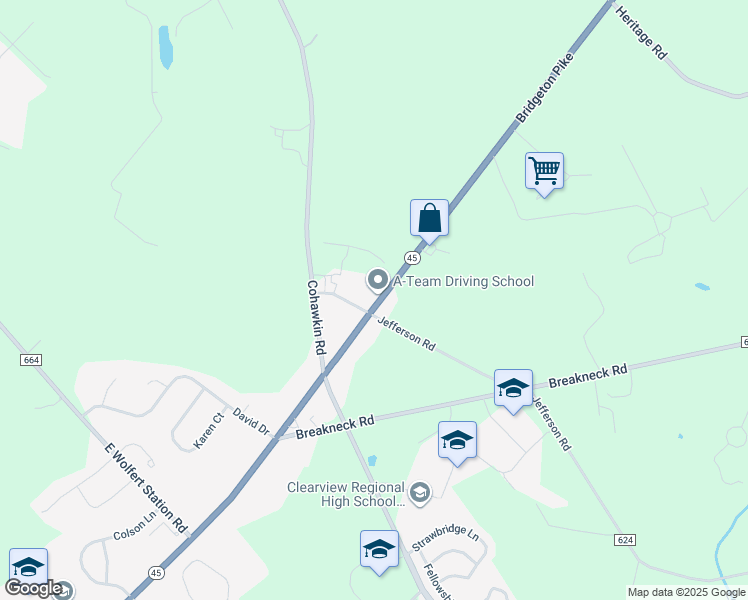 map of restaurants, bars, coffee shops, grocery stores, and more near 242 New Jersey 45 in Mullica Hill