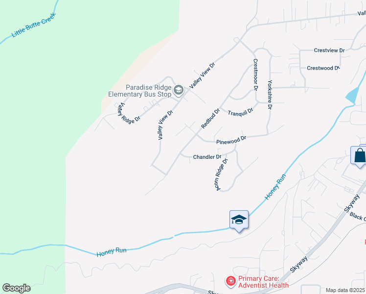 map of restaurants, bars, coffee shops, grocery stores, and more near 219 Redbud Drive in Paradise