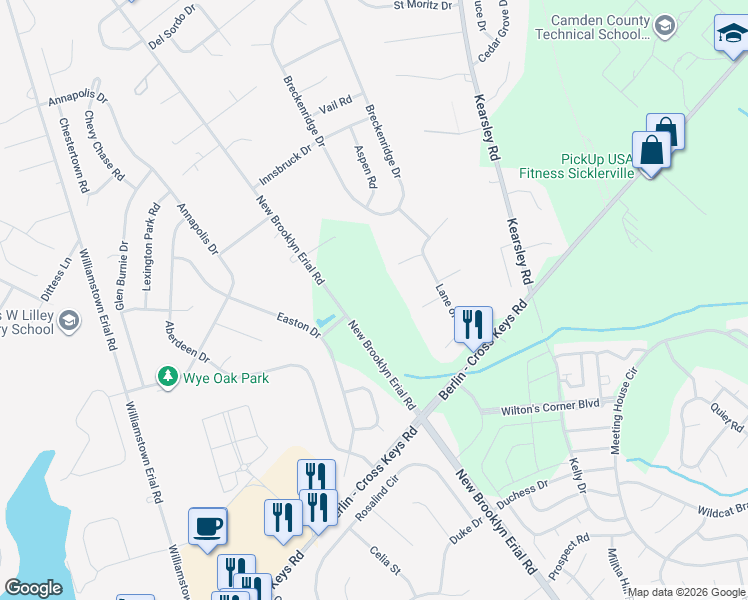 map of restaurants, bars, coffee shops, grocery stores, and more near 950 New Brooklyn Erial Road in Sicklerville