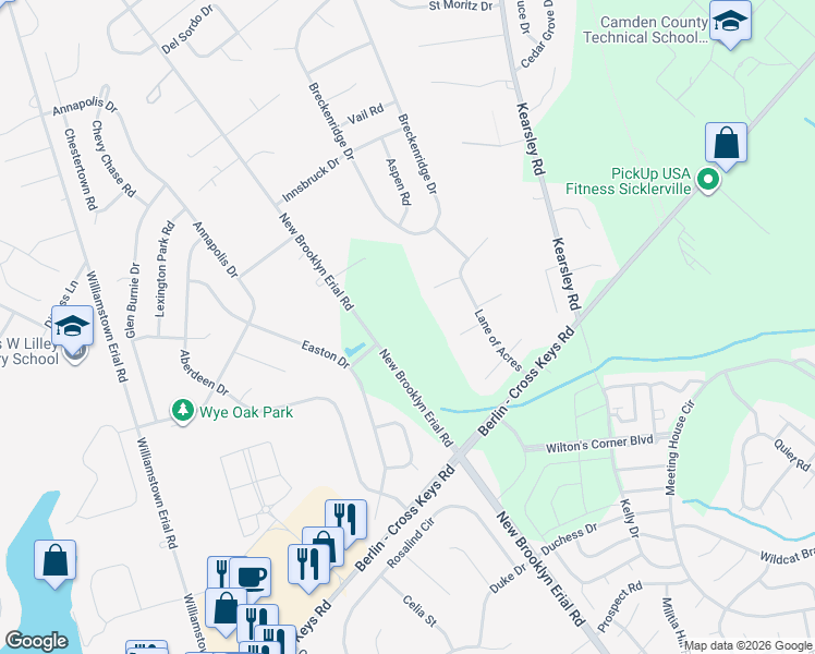map of restaurants, bars, coffee shops, grocery stores, and more near 950 New Brooklyn Erial Road in Gloucester Township