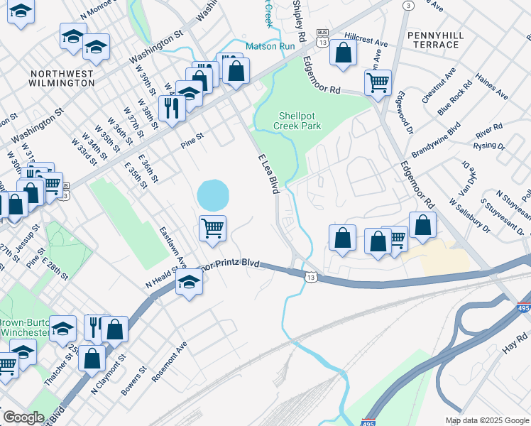 map of restaurants, bars, coffee shops, grocery stores, and more near 316 East Lea Boulevard in Wilmington