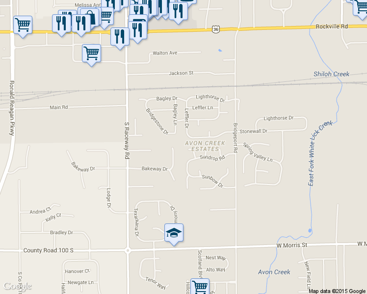 map of restaurants, bars, coffee shops, grocery stores, and more near 631 Sunbeam Circle in Indianapolis