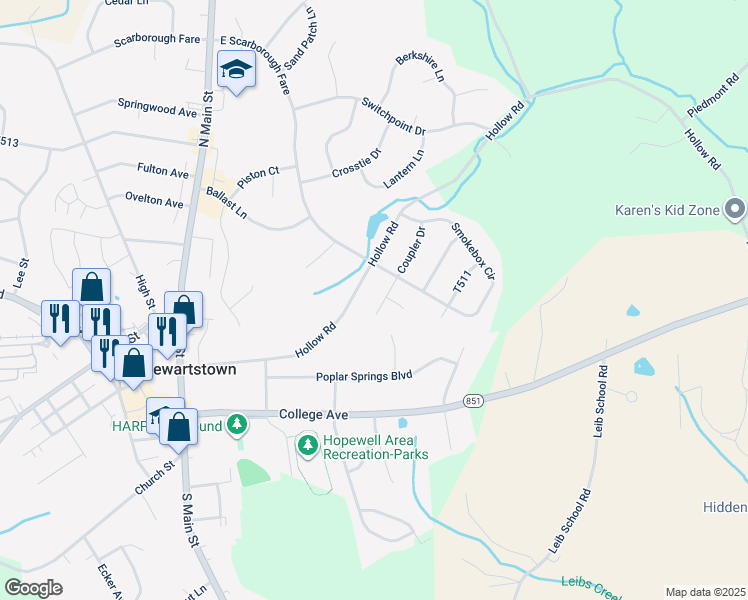 map of restaurants, bars, coffee shops, grocery stores, and more near 29 Coupler Drive in Stewartstown