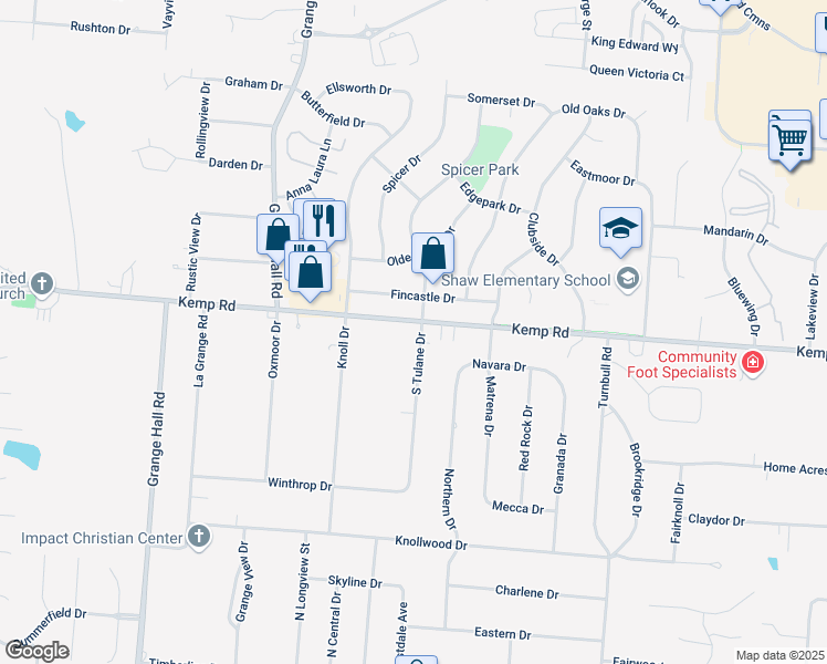 map of restaurants, bars, coffee shops, grocery stores, and more near 2233 North Tulane Drive in Beavercreek