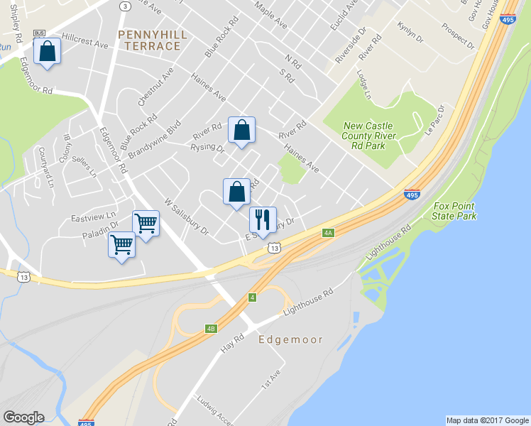 map of restaurants, bars, coffee shops, grocery stores, and more near 12 Bedford Drive in Wilmington