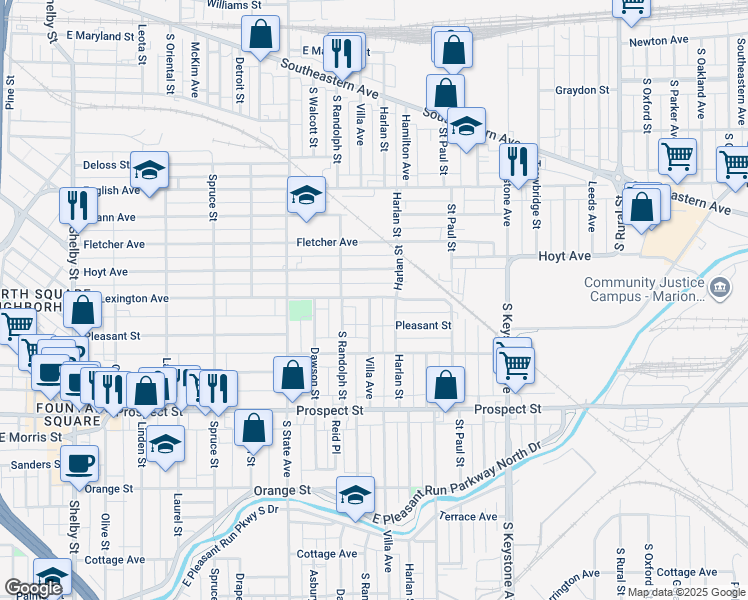 map of restaurants, bars, coffee shops, grocery stores, and more near 2001 Lexington Avenue in Indianapolis
