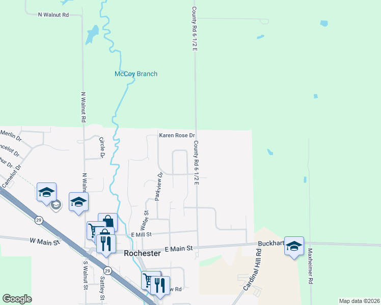 map of restaurants, bars, coffee shops, grocery stores, and more near 520 Sawmill Court in Rochester