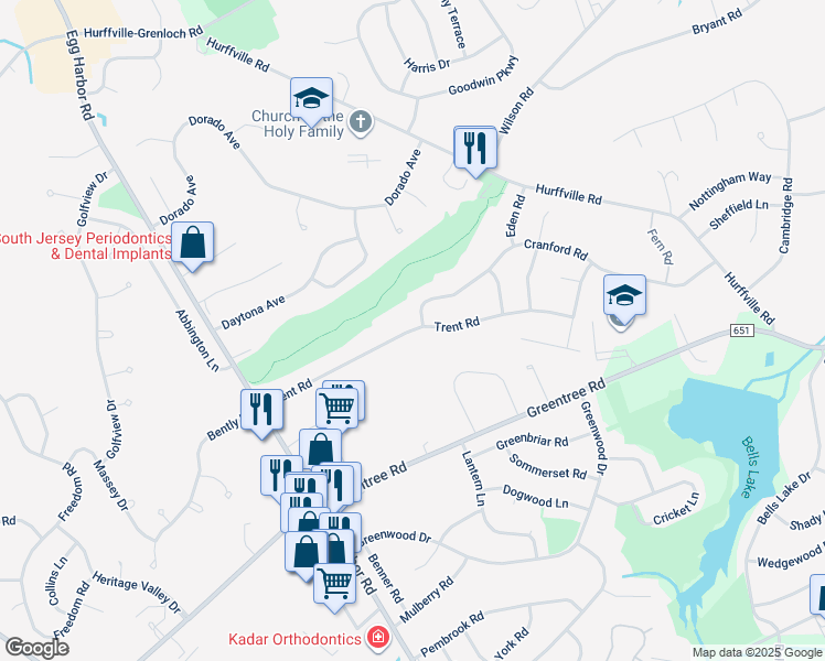 map of restaurants, bars, coffee shops, grocery stores, and more near 102 Trent Road in Washington Township