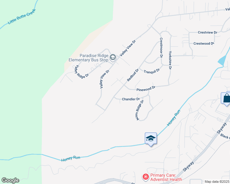 map of restaurants, bars, coffee shops, grocery stores, and more near 219 Redbud Drive in Paradise