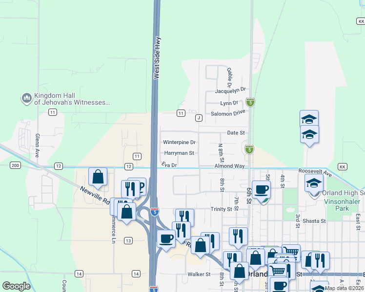 map of restaurants, bars, coffee shops, grocery stores, and more near 1019 Winterpine Drive in Orland