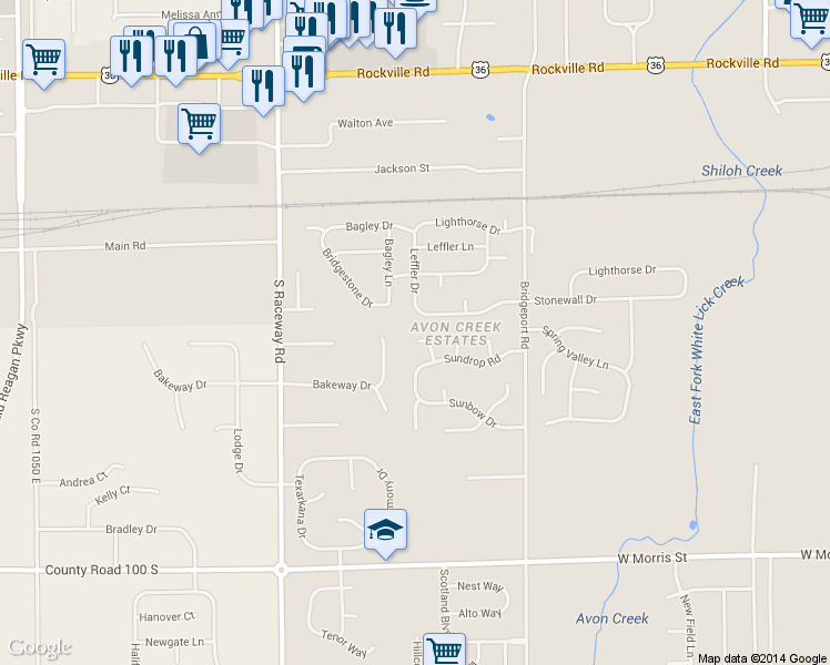 map of restaurants, bars, coffee shops, grocery stores, and more near 631 Sunbeam Circle in Indianapolis