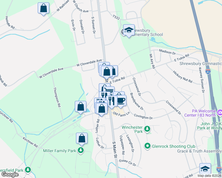 map of restaurants, bars, coffee shops, grocery stores, and more near 509 S Main St in Shrewsbury