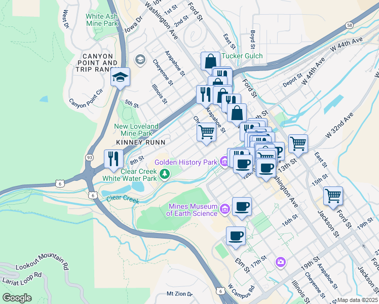 map of restaurants, bars, coffee shops, grocery stores, and more near 1135 9th Street in Golden