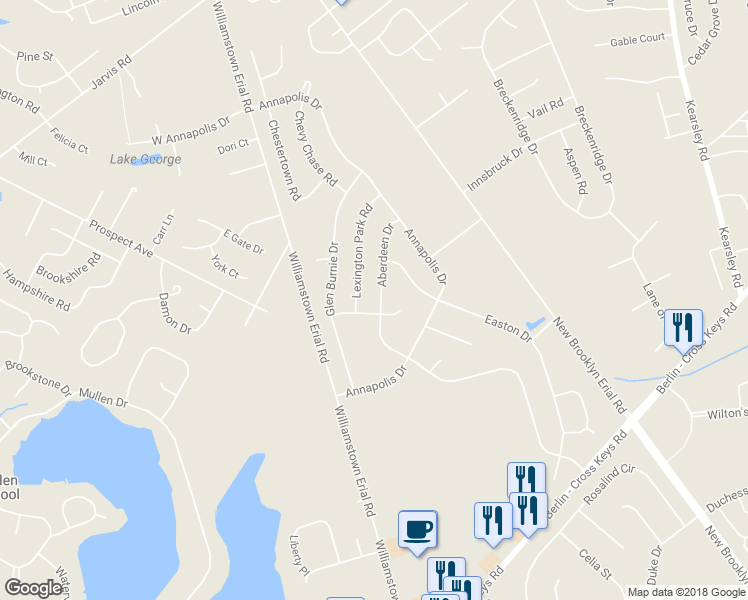 map of restaurants, bars, coffee shops, grocery stores, and more near 90 Aberdeen Drive in Sicklerville