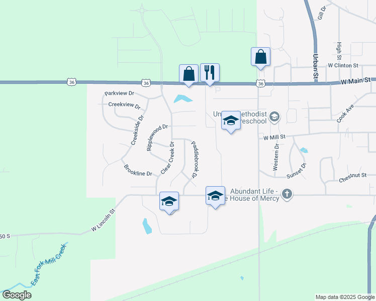 map of restaurants, bars, coffee shops, grocery stores, and more near 519 Waterford Way in Danville