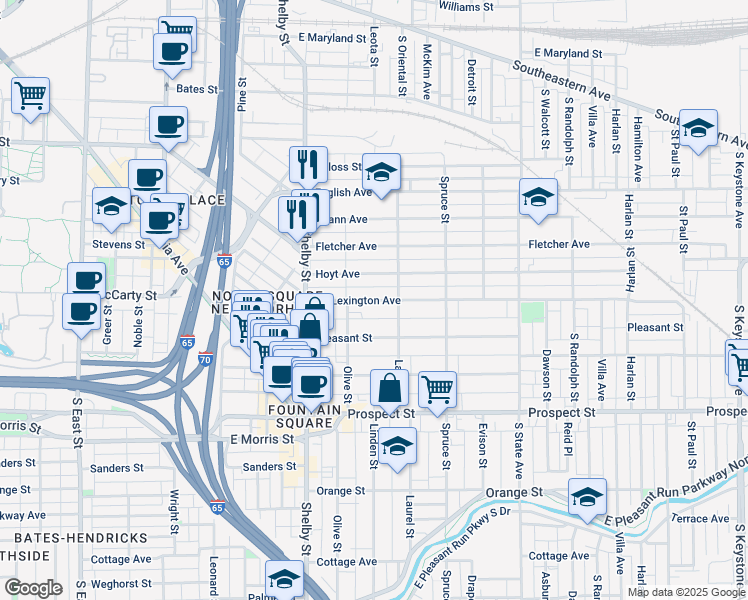 map of restaurants, bars, coffee shops, grocery stores, and more near 1219 Lexington Avenue in Indianapolis
