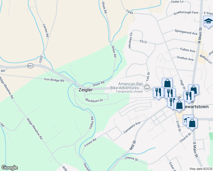 map of restaurants, bars, coffee shops, grocery stores, and more near 4373 Bridgeview Road in Stewartstown