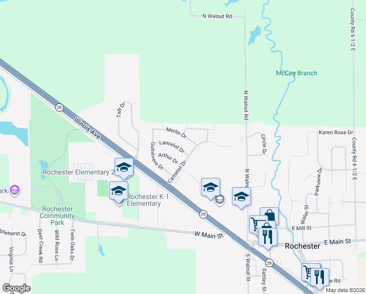 map of restaurants, bars, coffee shops, grocery stores, and more near 1-41 Lancelot Dr in Rochester