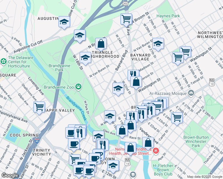 map of restaurants, bars, coffee shops, grocery stores, and more near 2009 North Jefferson Street in Wilmington