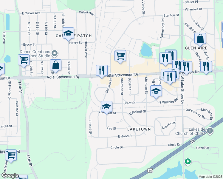 map of restaurants, bars, coffee shops, grocery stores, and more near 3301-3399 S Fremont St in Springfield