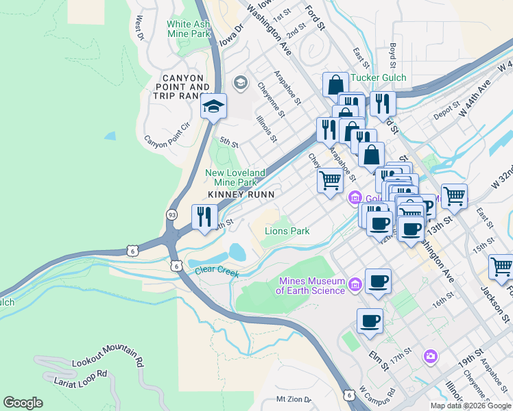 map of restaurants, bars, coffee shops, grocery stores, and more near 1410 8th Street in Golden