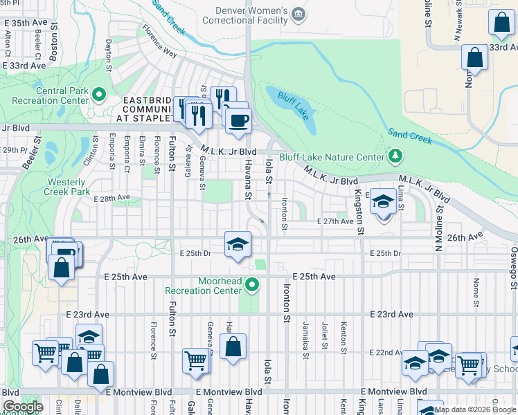 map of restaurants, bars, coffee shops, grocery stores, and more near 2725 Iola Street in Denver
