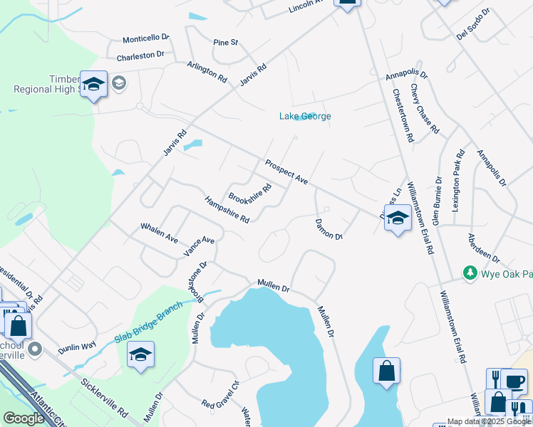 map of restaurants, bars, coffee shops, grocery stores, and more near 86 Hampshire Road in Sicklerville