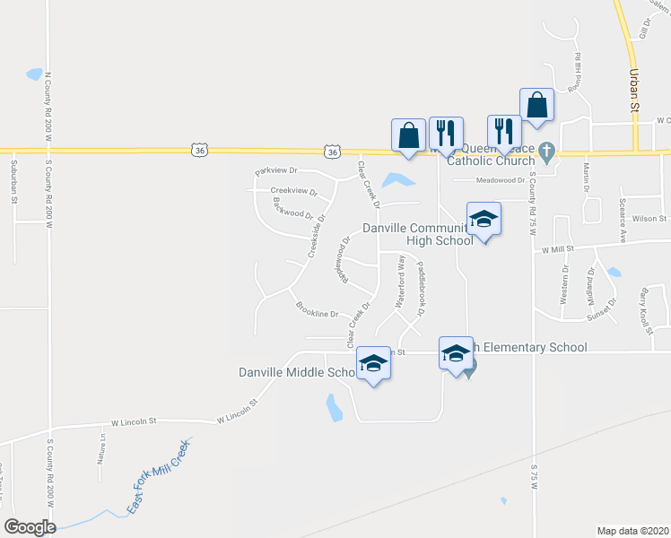 map of restaurants, bars, coffee shops, grocery stores, and more near 1446 Ripplewood Drive in Danville