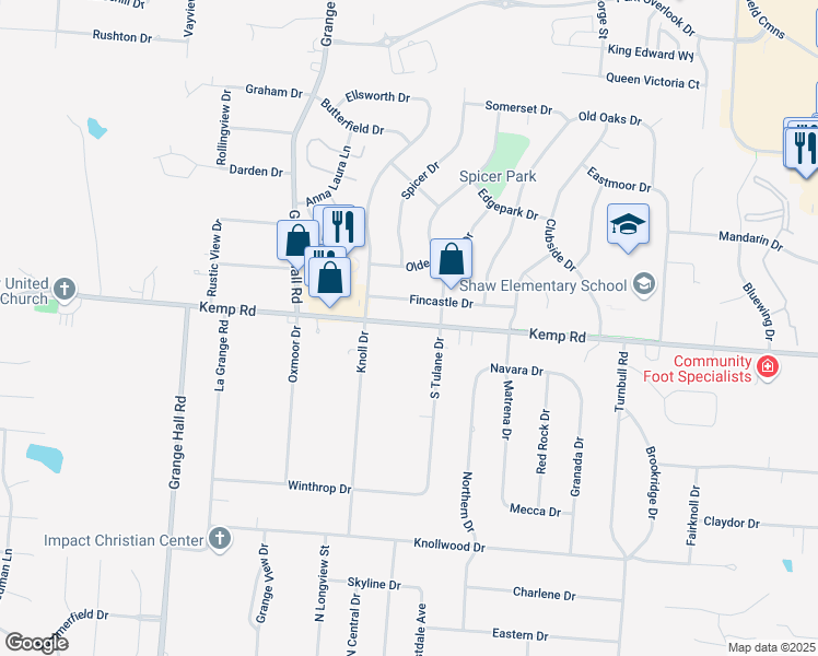 map of restaurants, bars, coffee shops, grocery stores, and more near 2233 North Tulane Drive in Beavercreek