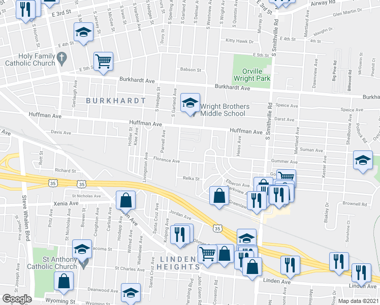 map of restaurants, bars, coffee shops, grocery stores, and more near 1320 Chardon Court in Dayton