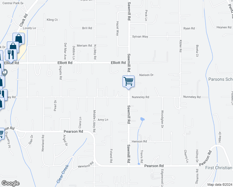 map of restaurants, bars, coffee shops, grocery stores, and more near 1485 Nunneley Road in Paradise