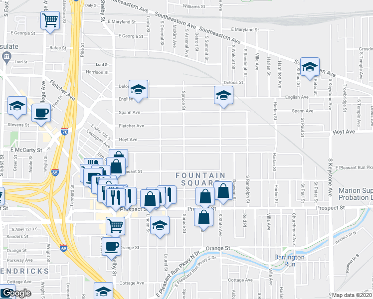 map of restaurants, bars, coffee shops, grocery stores, and more near 1521 Lexington Avenue in Indianapolis