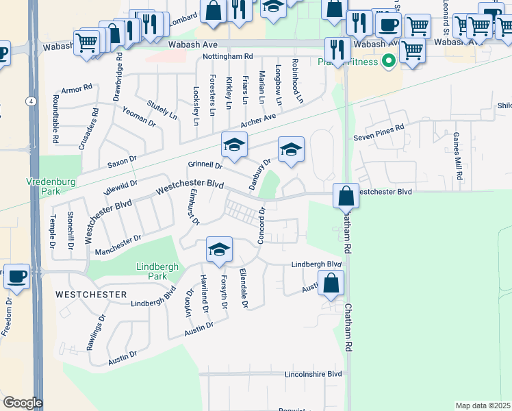 map of restaurants, bars, coffee shops, grocery stores, and more near 2220 Westchester Boulevard in Springfield