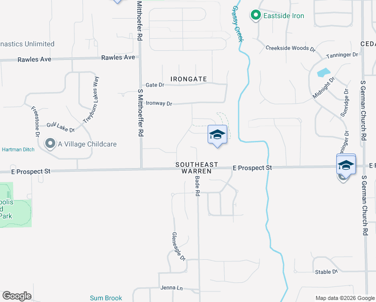 map of restaurants, bars, coffee shops, grocery stores, and more near 10224 East Prospect Street in Indianapolis