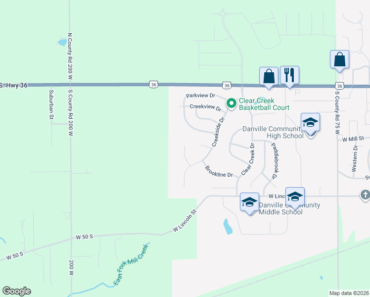 map of restaurants, bars, coffee shops, grocery stores, and more near 725 Edgewood Court in Danville