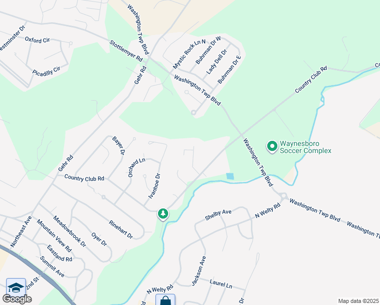map of restaurants, bars, coffee shops, grocery stores, and more near 11669 Country Club Court in Waynesboro