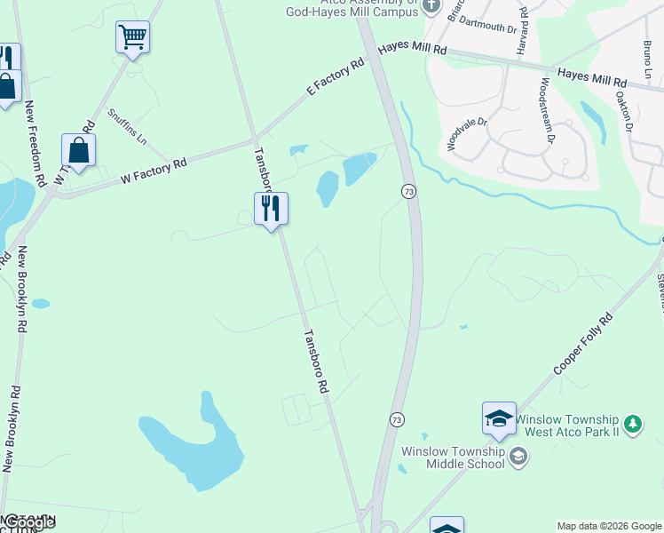 map of restaurants, bars, coffee shops, grocery stores, and more near 361 County Road 561 in Berlin